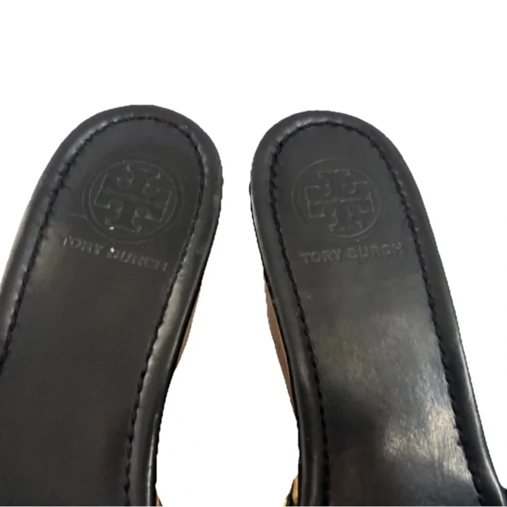 Tory Butch wedge Sandal I Black Leather Slipon size 9.5
